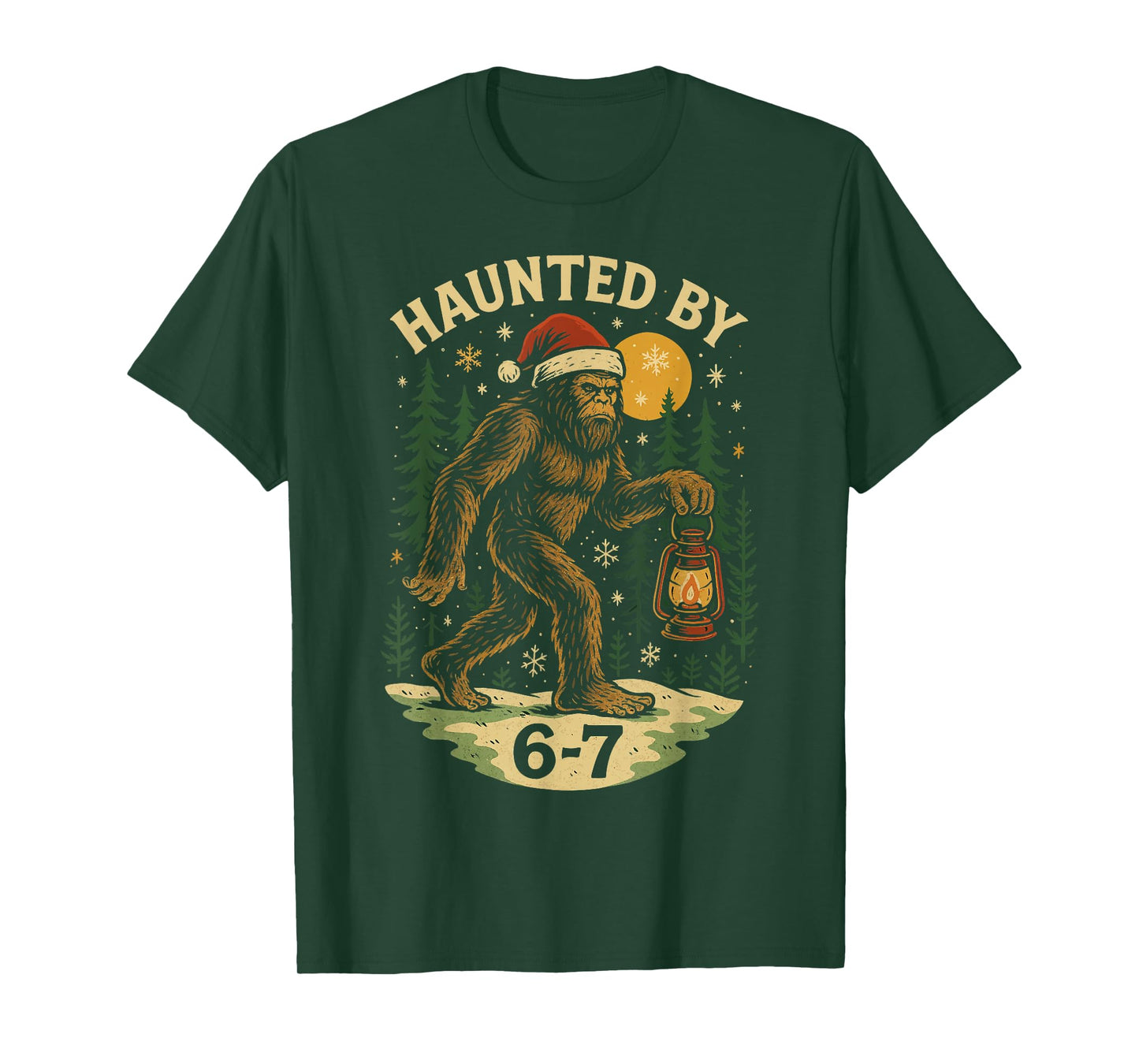 Haunted by 6-7 Bigfoot Santa Lantern Retro Christmas Holiday T-Shirt