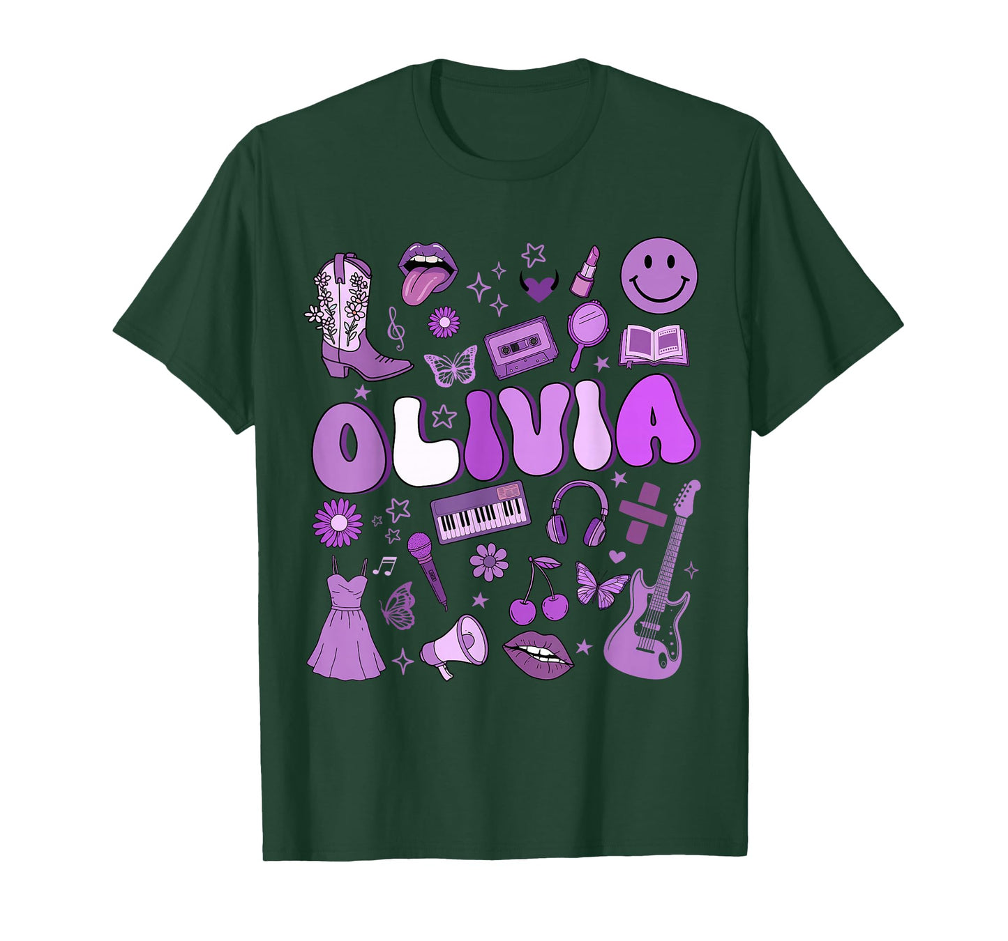 Olivia First Name I Love Olivia Groovy 80's Girls Kids T-Shirt