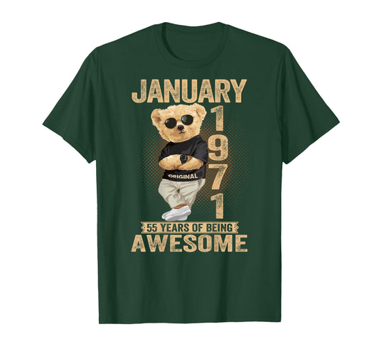 55 Year Old January 1971 Teddy Bear 55th Birthday Men Women T-Shirt