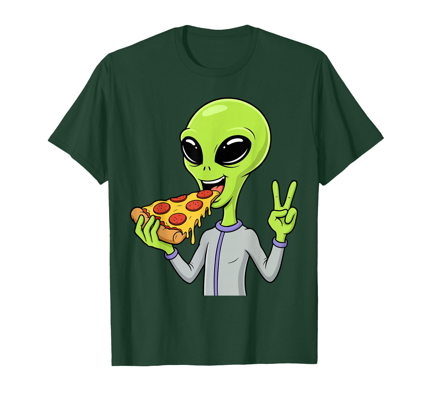 Alien Head Eating Pizza UFO Extraterrestrial Snack Fast Food T-Shirt