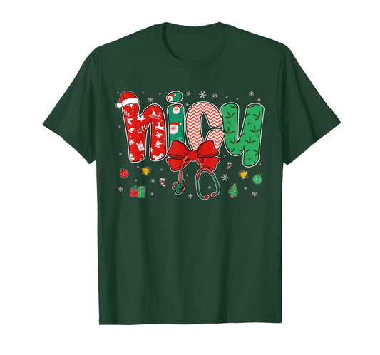 NICU Nurse Christmas Coquette Bow Holiday NICU Crew Team T-Shirt
