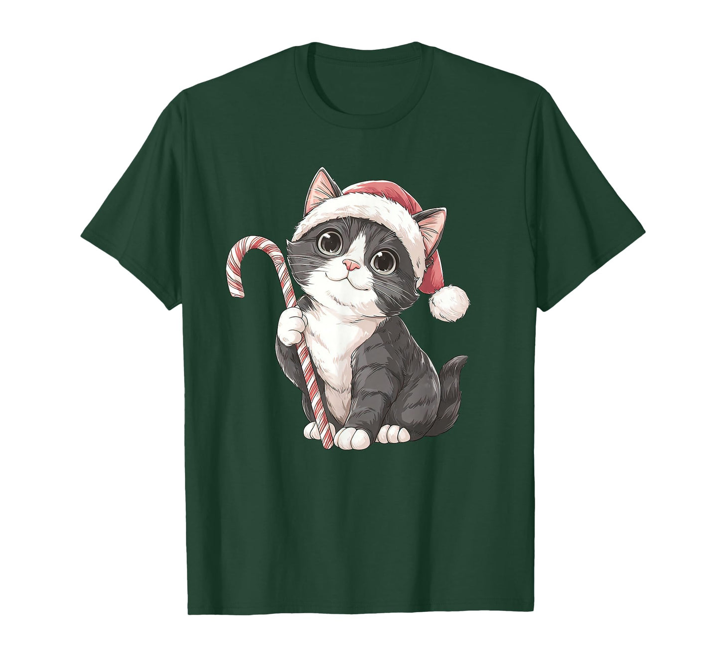 Cute Cat Santa Hat Candy Cane Merry Xmas Kitty Christmas T-Shirt