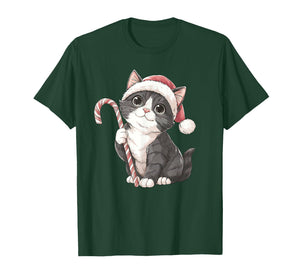 Cute Cat Santa Hat Candy Cane Merry Xmas Kitty Christmas T-Shirt