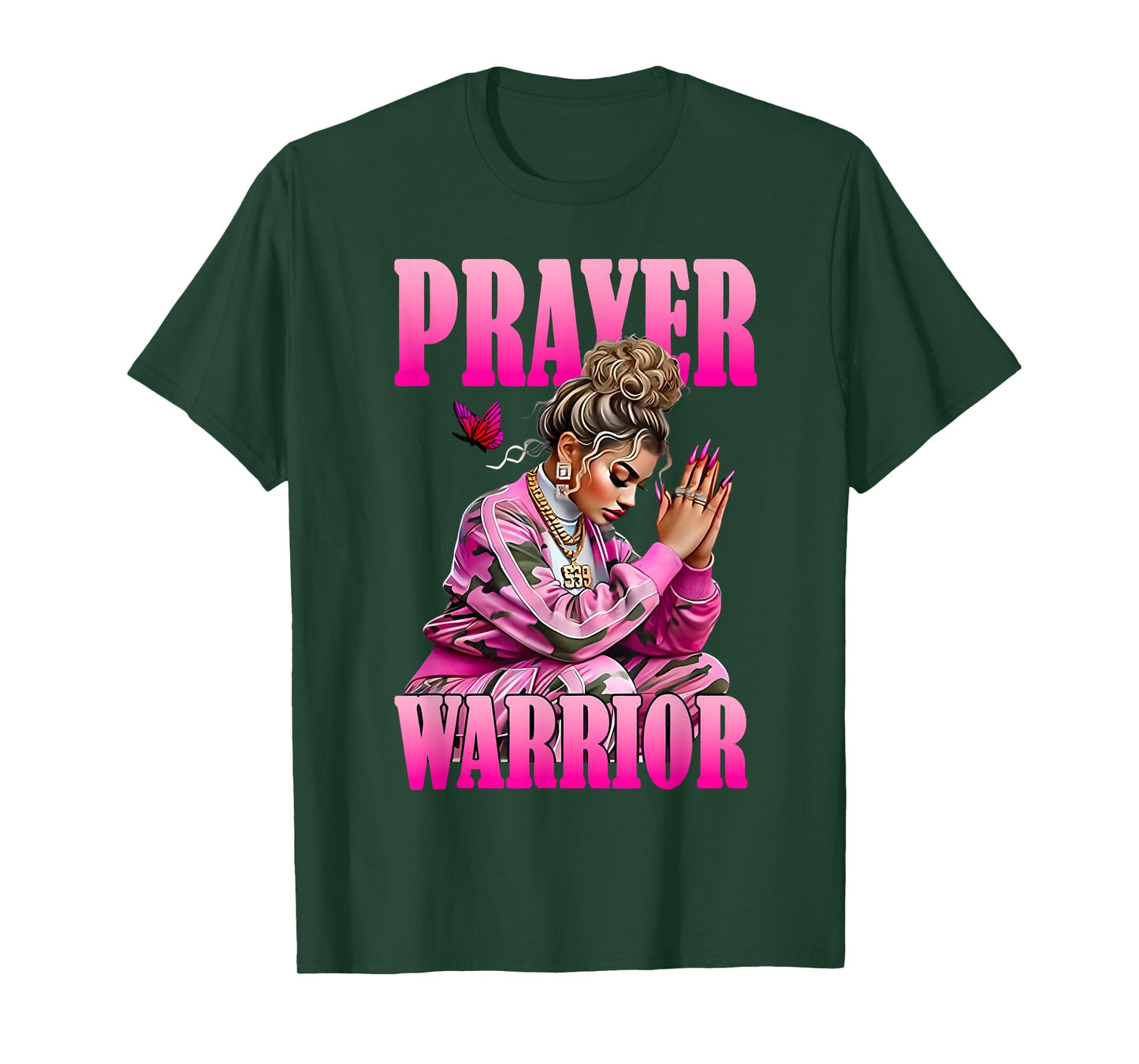 Prayer Warrior God Jesus Christian Pink Camo Black Girl T-Shirt
