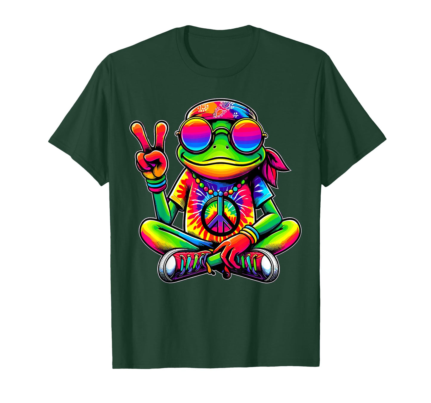 Hippie Tie-Dye Frog Peace Sign T-Shirt