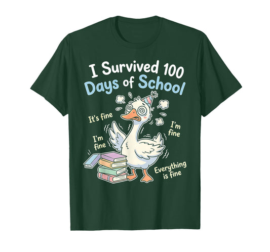 I Survived 100 Days of School Funny Goose 100th Day Teacher T-Shirt