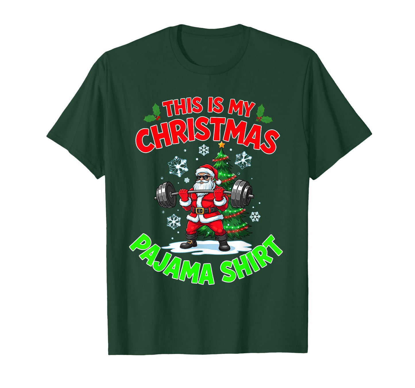 This is My Christmas Pajama Santa Playing Lifting Weights T-Shirt