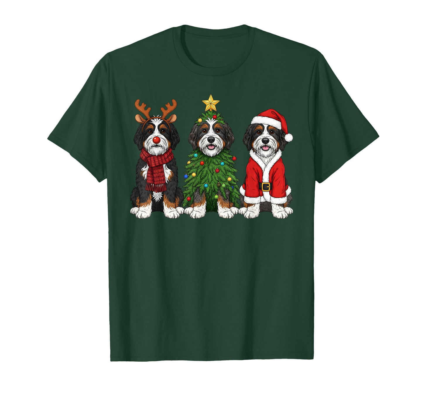 Retro Christmas Bernedoodle Santa Reindeer Dog Lover T-Shirt