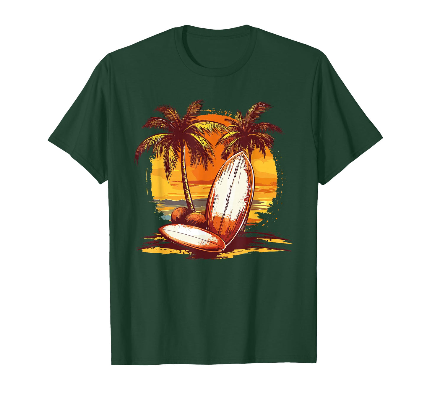 Tropical Surfboards Sunset Beach Palm Trees T-Shirt