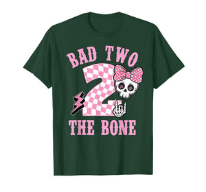 Bad Two The Bone Birthday 2 Years Old Pink Checkered Graphic T-Shirt