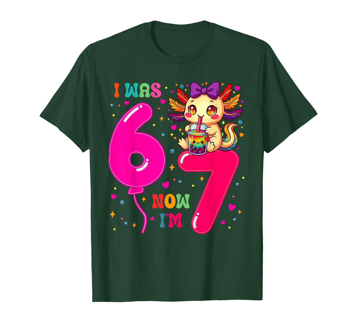 I was Six Now I'm Seven 6 7 Axolotl 67 Meme 7th Birthday T-Shirt