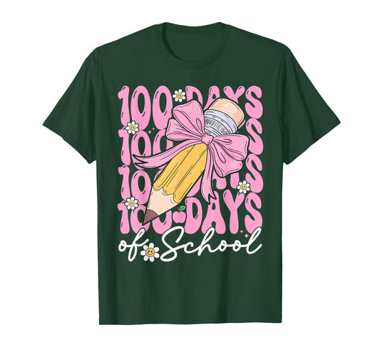 100th Day of School 100 Days Smarter Coquette Bow Kids Girls T-Shirt