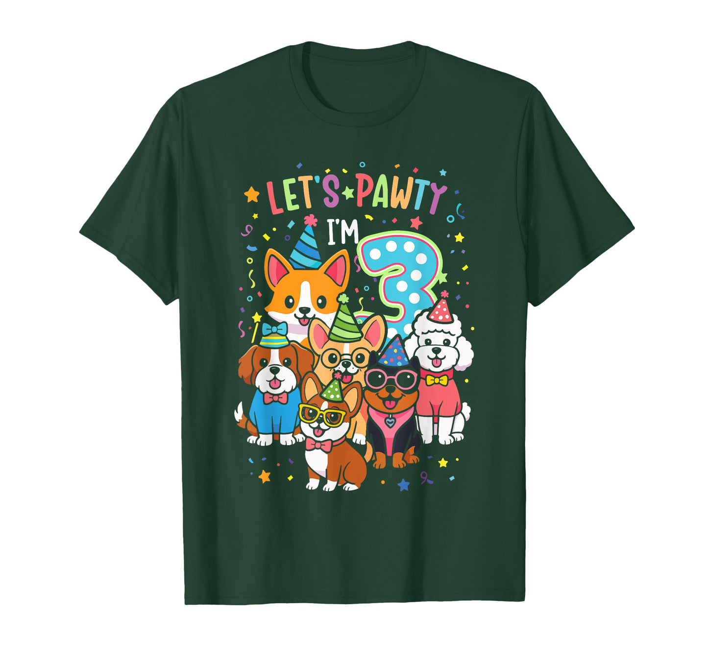 Let's Pawty I'm 3 Dog Puppy 3rd Birthday T-Shirt