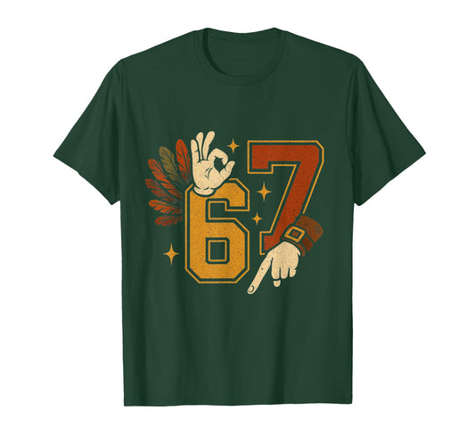 Funny Six Seven Turkey 67 Thanksgiving Retro Pilgrim T-Shirt