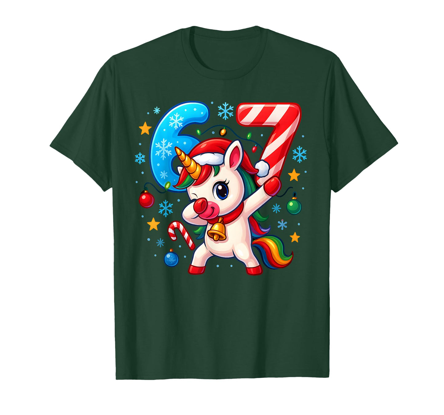 Christmas Unicorn 67 Funny 6 7 Meme Girls Kids Xmas 6-7 Cute T-Shirt