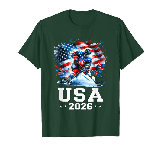 Patriotic American Flag Ice Hockey Gift Hockey Player Fan T-Shirt