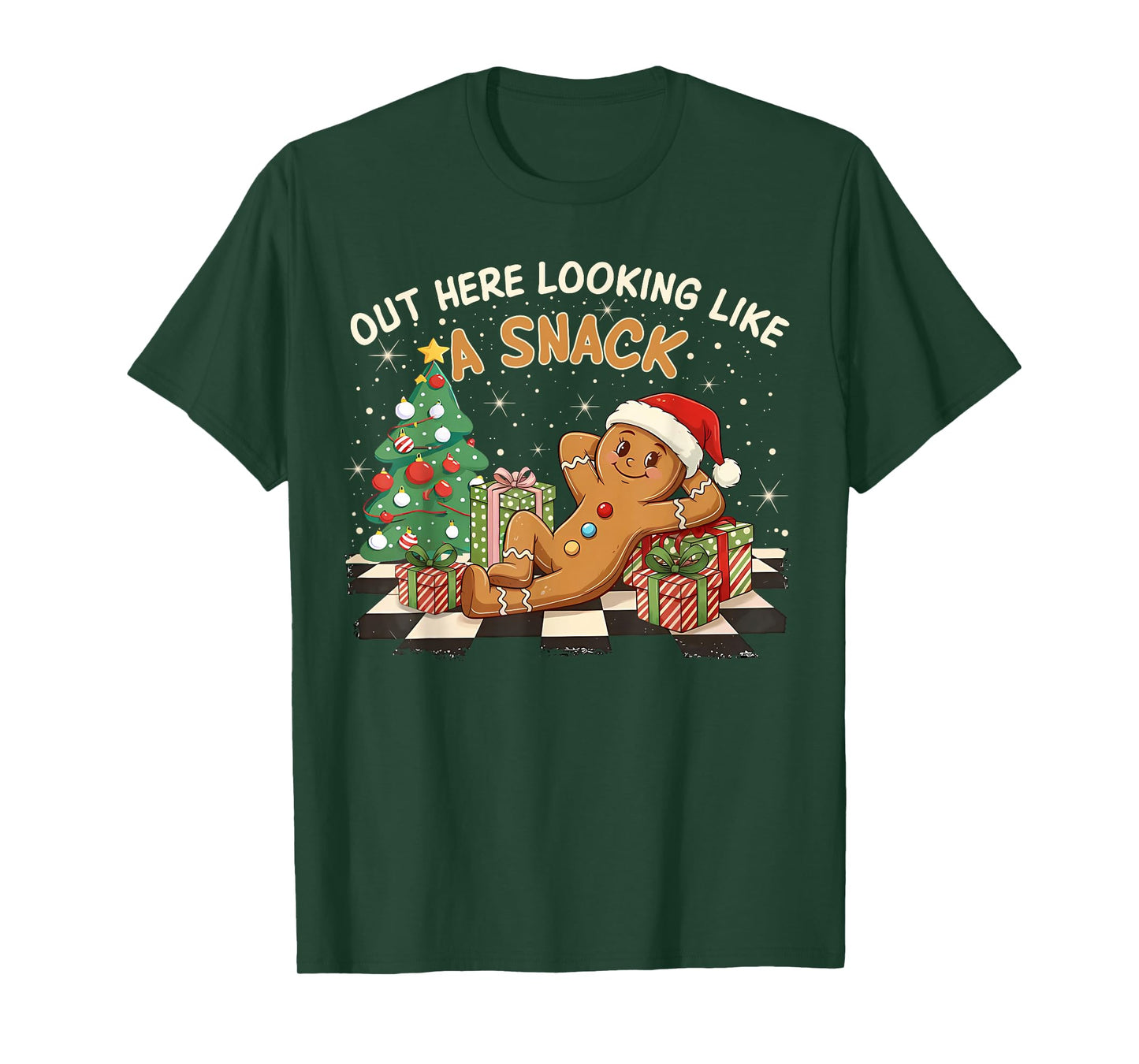 Out Here Looking Like A Snack Funny Gingerbread Man Xmas PJs T-Shirt