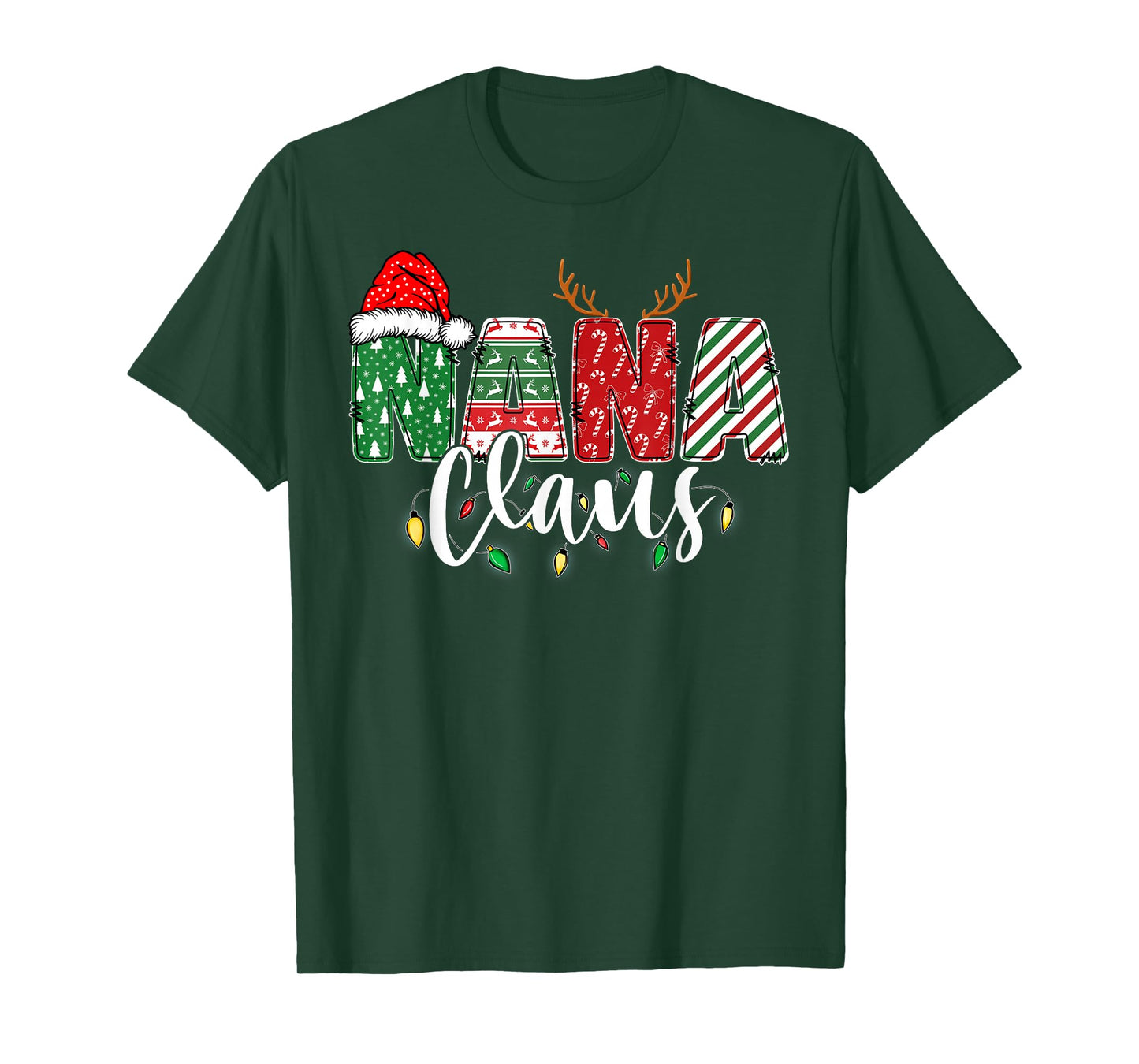 Nana Claus Xmas Christmas Lights Pajama Family Matching T-Shirt
