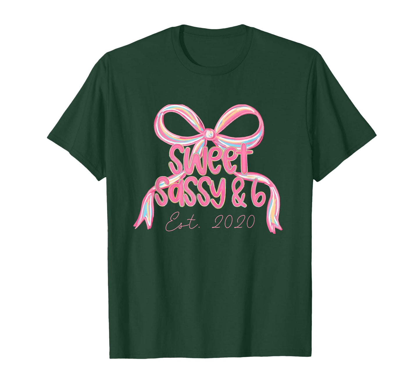 Sweet Sassy & Six 6 Coquette Bow Girls 6th Birthday Est 2020 T-Shirt
