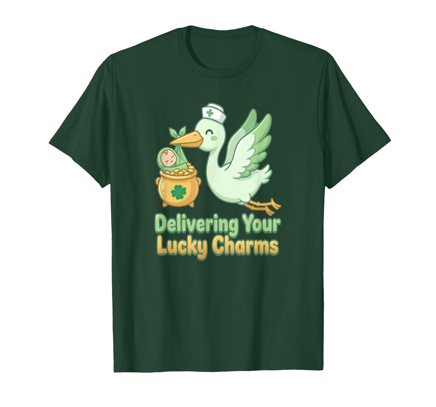St Patricks Day Labor Delivery Nurse Stork Delivering Lucky T-Shirt