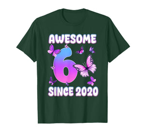 6 Year Old Girl Awesome Since 2020 Birthday Butterfly T-Shirt