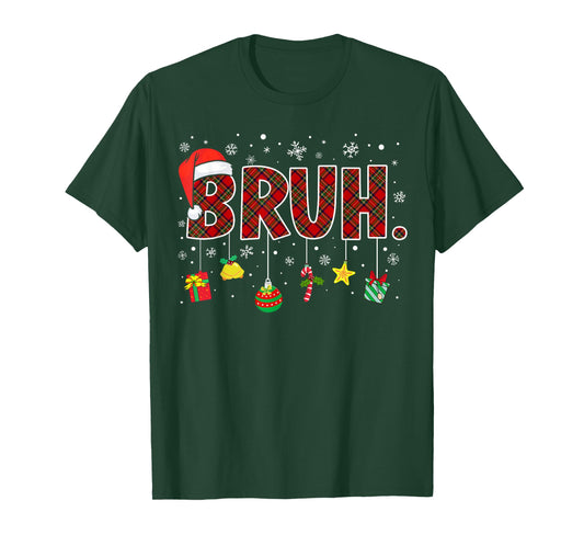 Bruh Funny Christmas Red Plaid Teens Boys Kids Xmas Pajamas T-Shirt