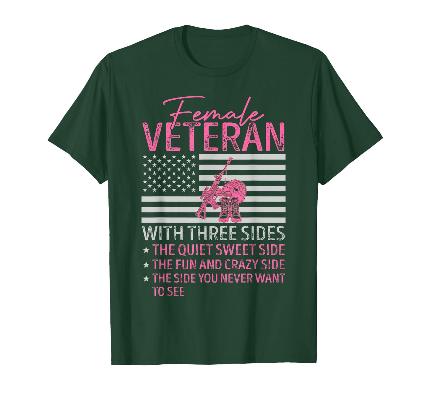 Womens Female Veteran with Three Sides Mom Mother Grandma T-Shirt