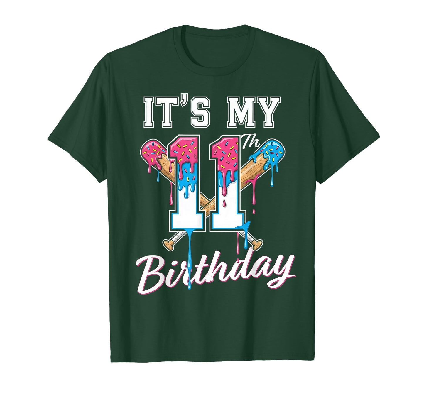 Baseball 11 Year Old Ice Cream Drip 11th Birthday Boys T-Shirt