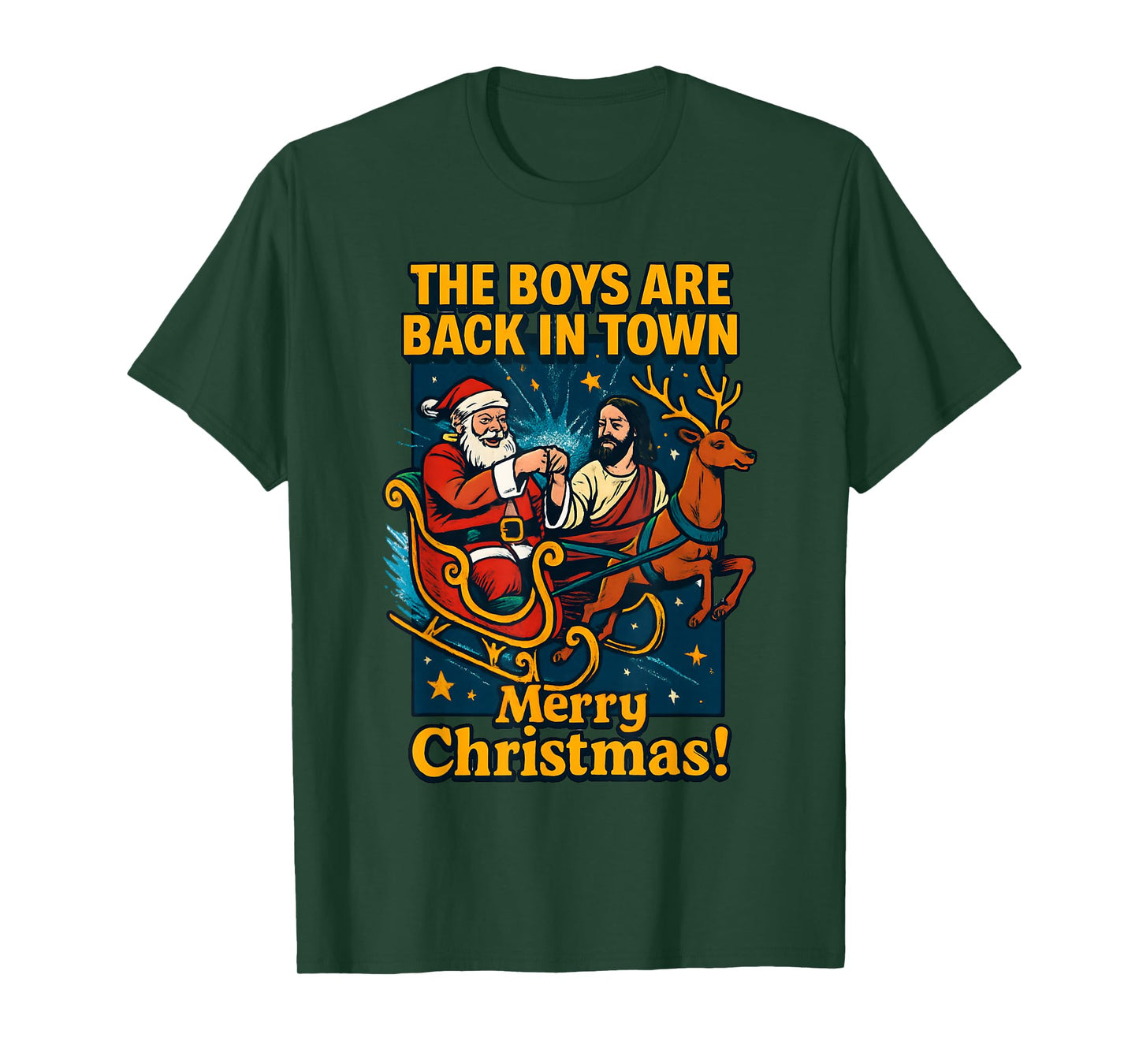The Boys are Back in Town Christmas Jesus and Santa T-Shirt