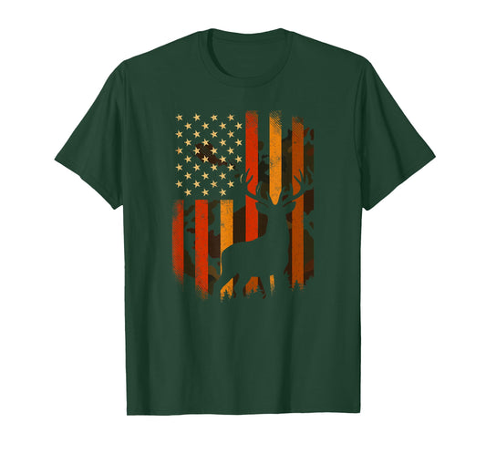 Deer Hunting American Flag Camo Patriotic Hunter Outdoors T-Shirt