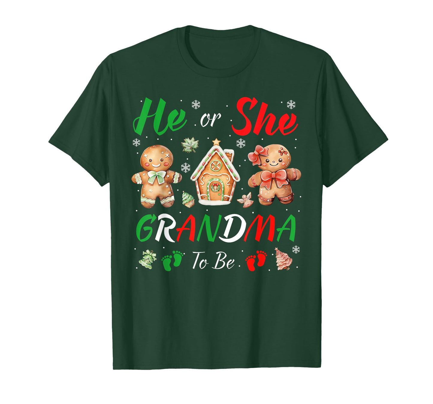 Christmas Gingerbread Gender Reveal He or She Grandma to Be T-Shirt
