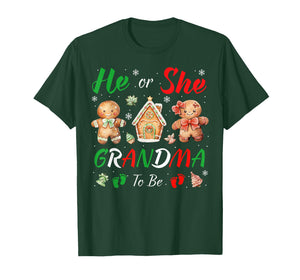 Christmas Gingerbread Gender Reveal He or She Grandma to Be T-Shirt