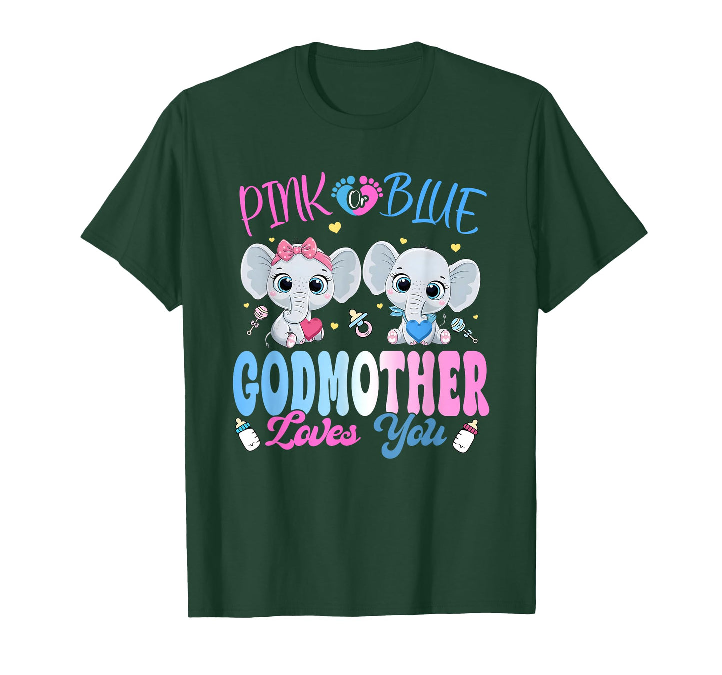 Pink or Blue Godmother Loves You Gender Reveal Elephant T-Shirt