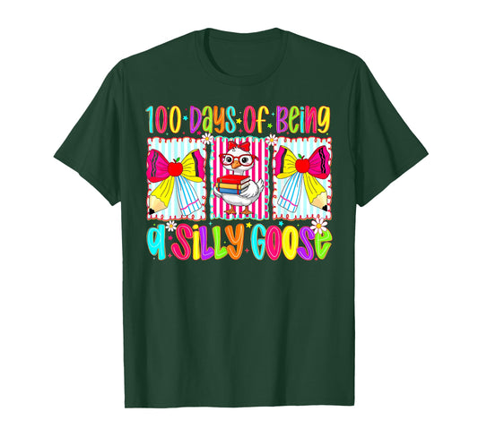 100 Days of School Girls Teacher Bow 100th Day Silly Goose T-Shirt
