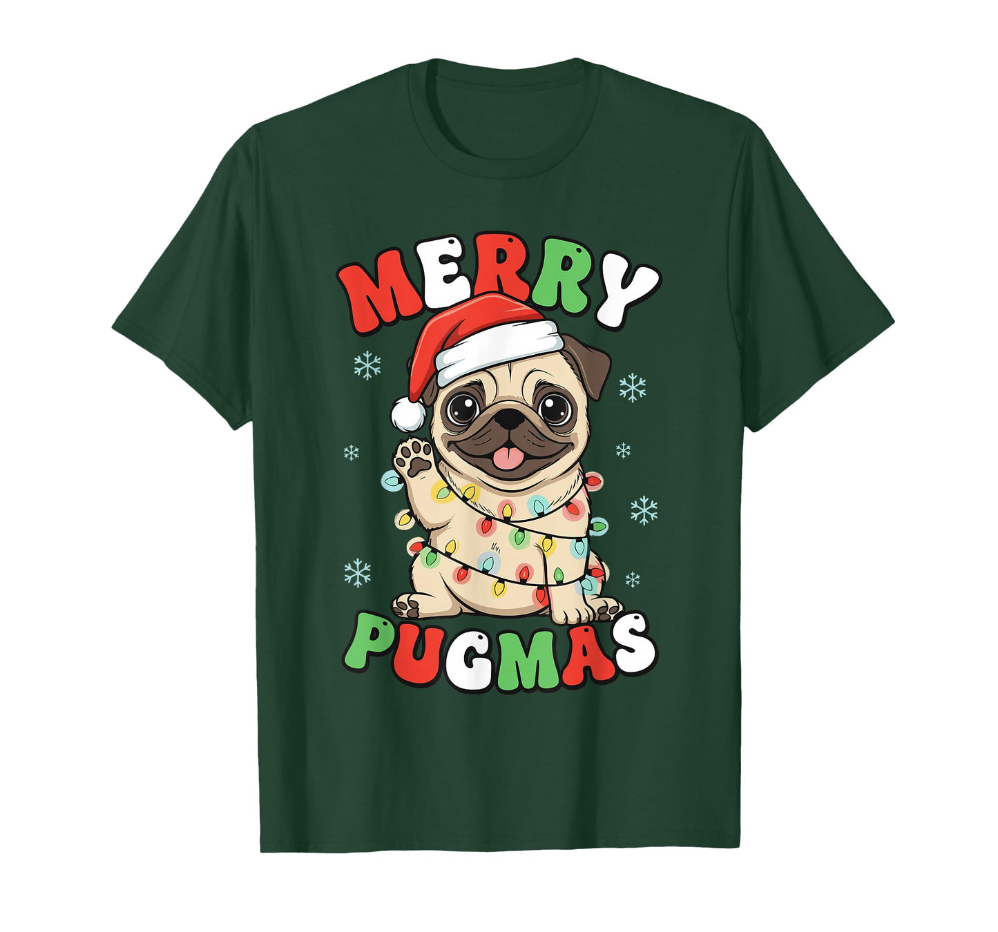 Pug Christmas Pajamas Shirt for Women, Funny Merry Pugmas T-Shirt
