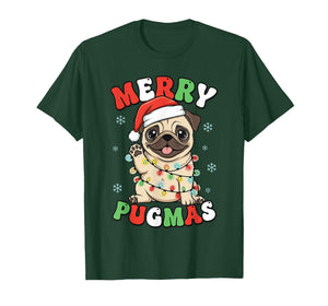 Pug Christmas Pajamas Shirt for Women, Funny Merry Pugmas T-Shirt