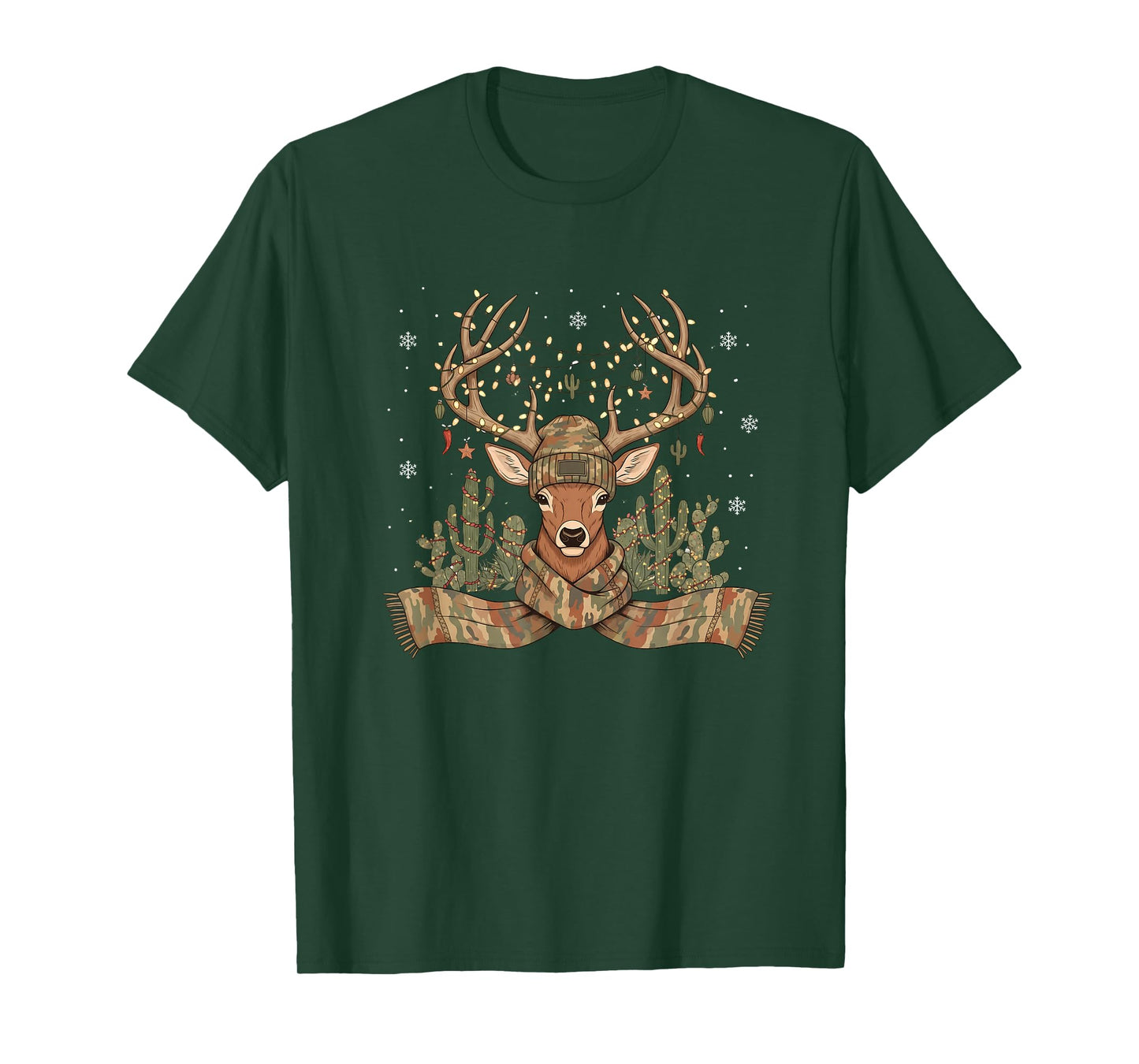 Christmas Holiday Camo Hunting Reindeer Deer Xmas Lights T-Shirt