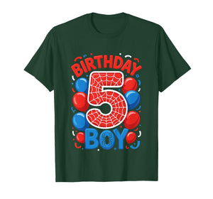 Kids 5th Birthday Spider Web 5 Year Old Boy Party T-Shirt