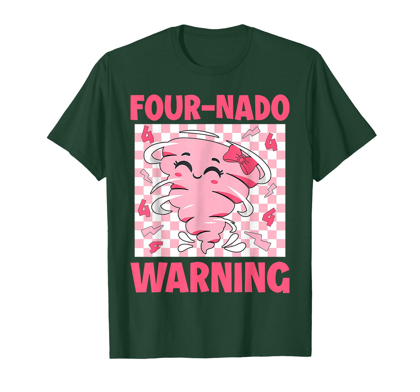 Four 4 Nado Warning Pink Tornado Themed Birthday Girls Kids T-Shirt