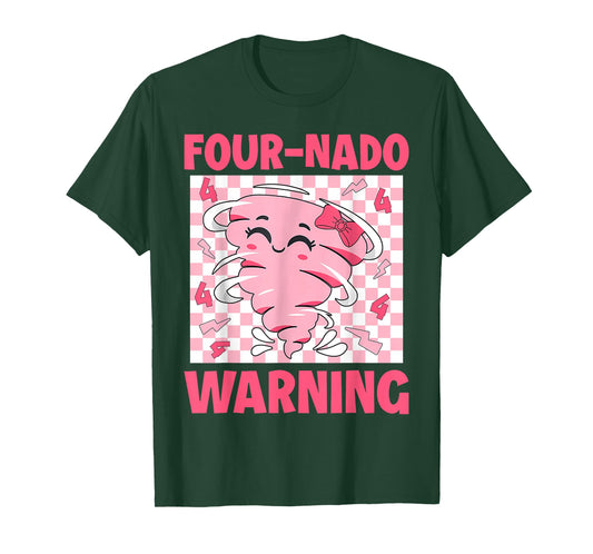 Four 4 Nado Warning Pink Tornado Themed Birthday Girls Kids T-Shirt