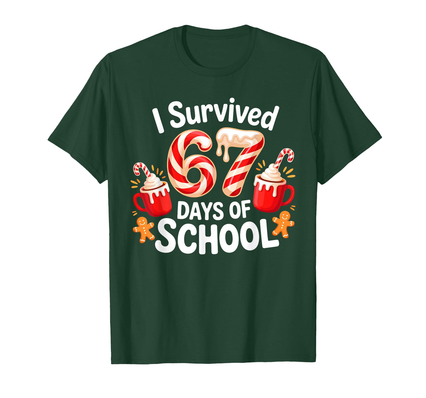 I Survived 67 Days of School Christmas Candy Cane Six Seven T-Shirt
