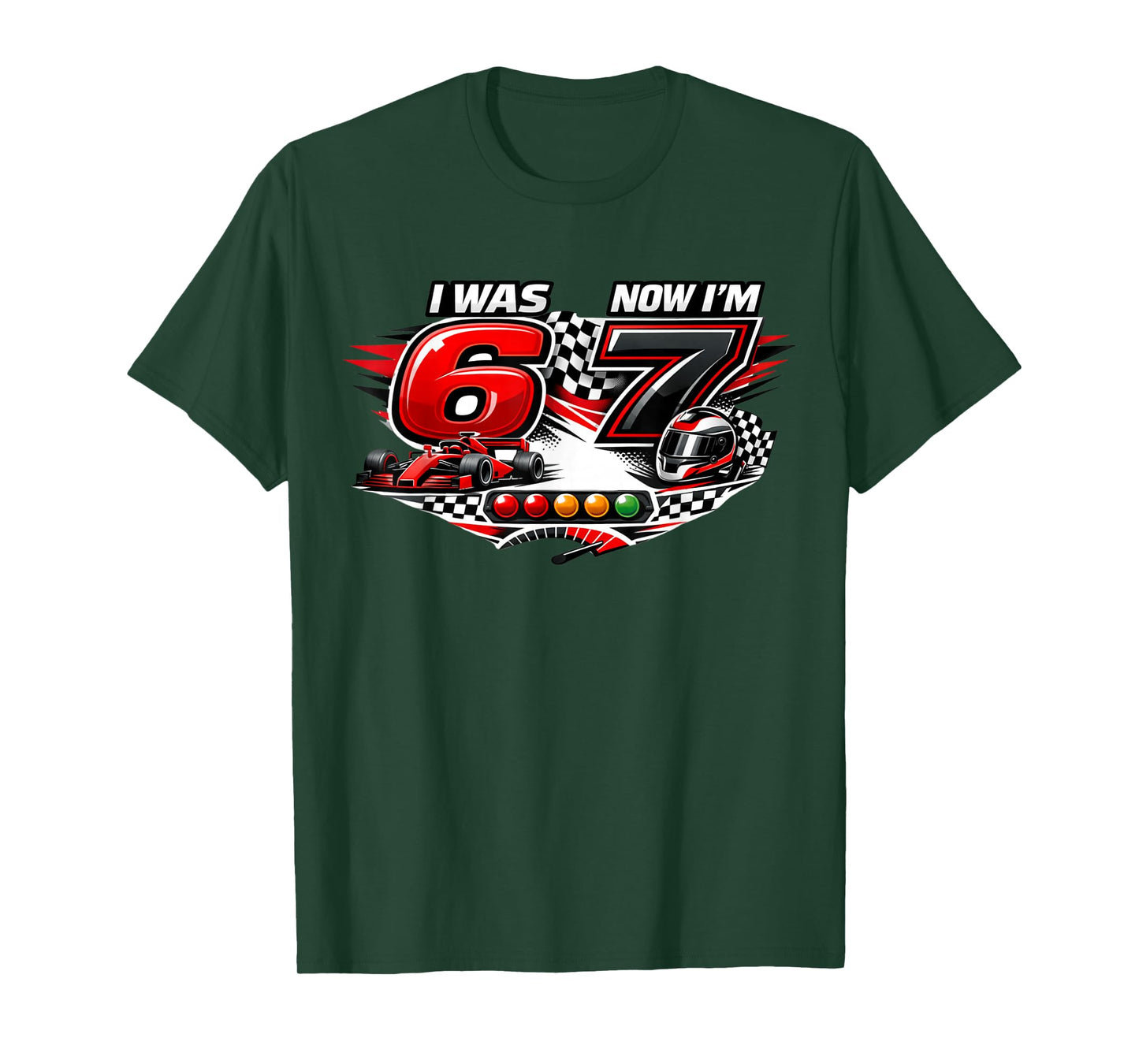 I was 6 Now I'm 7 Six Seven Race Car 67 Meme Birthday Party T-Shirt