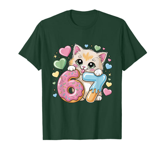 67 Cat Ice Cream Drip Cool Meme 67 Funny Six Seven Humor T-Shirt