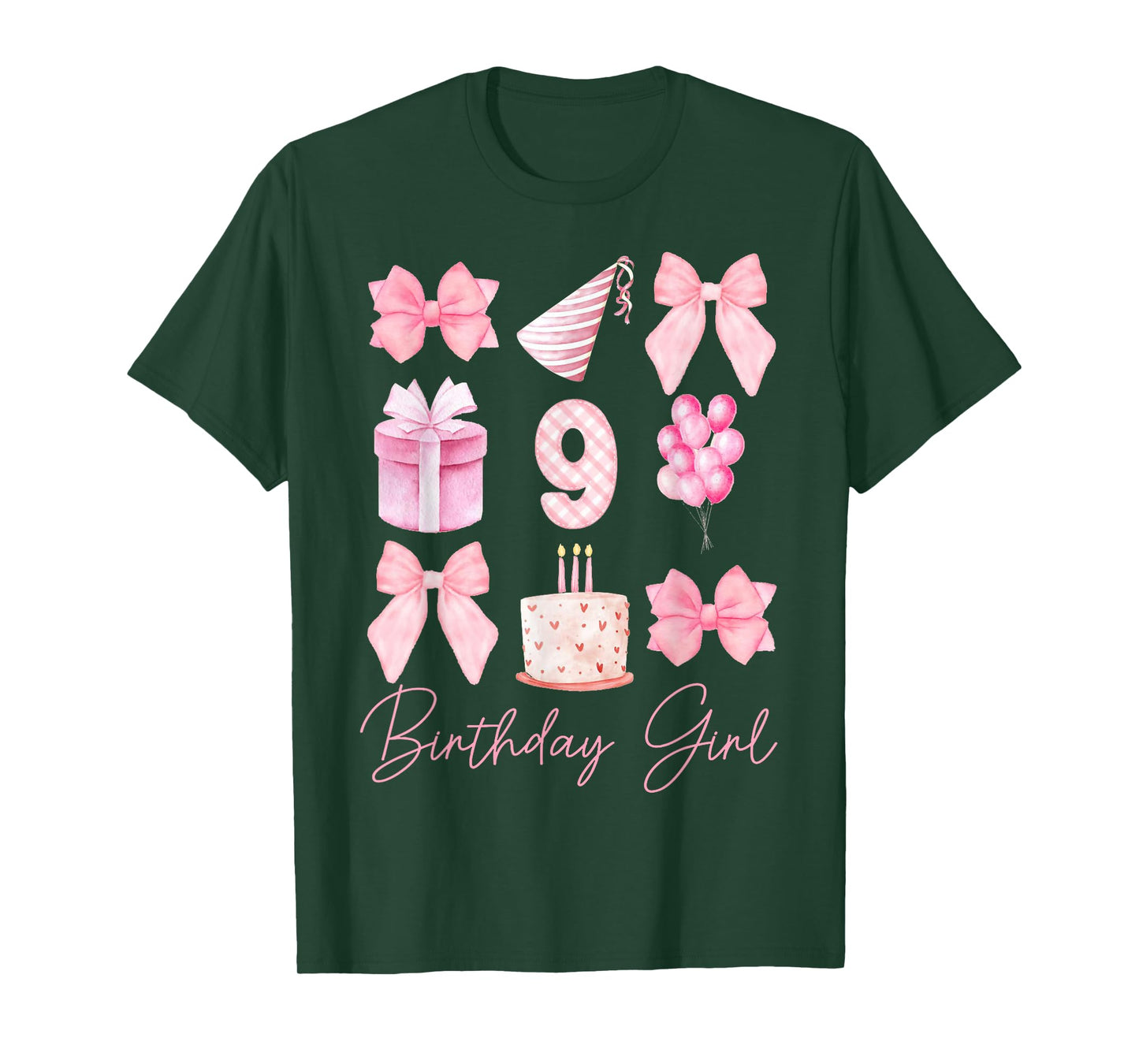 Birthday Girl 9th Birthday Pink Coquette Bow 9 Year Old Kids T-Shirt