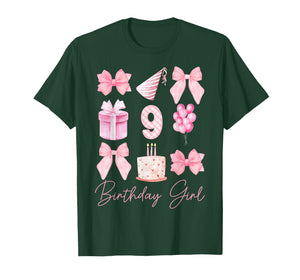 Birthday Girl 9th Birthday Pink Coquette Bow 9 Year Old Kids T-Shirt