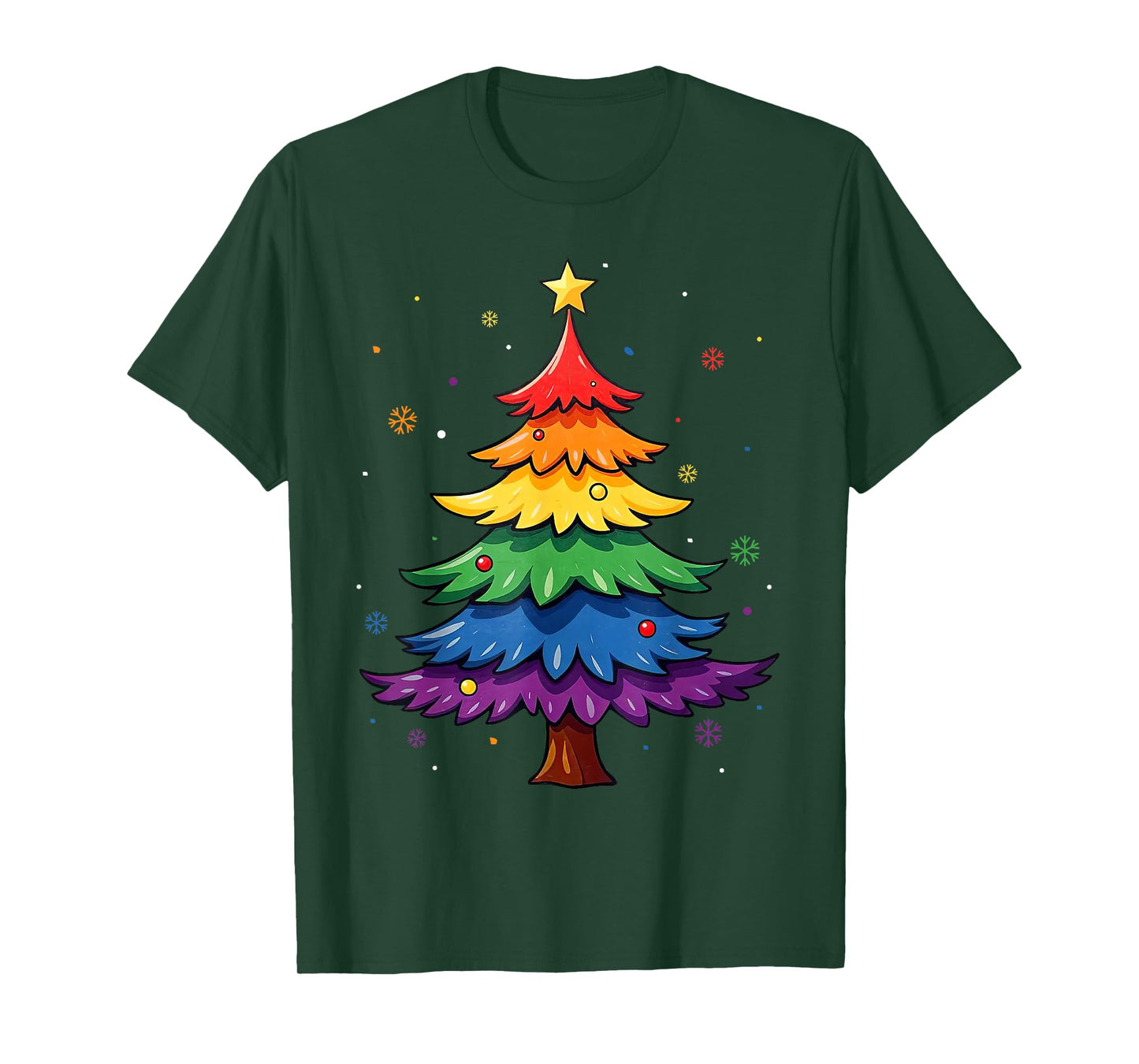 Cute LGBTQ Pride Rainbow Flag Gay Merry Christmas Tree X-Mas T-Shirt
