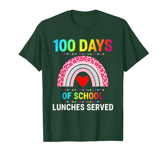 100 Days of School Lunches Served Rainbow Lunch Lady T-Shirt