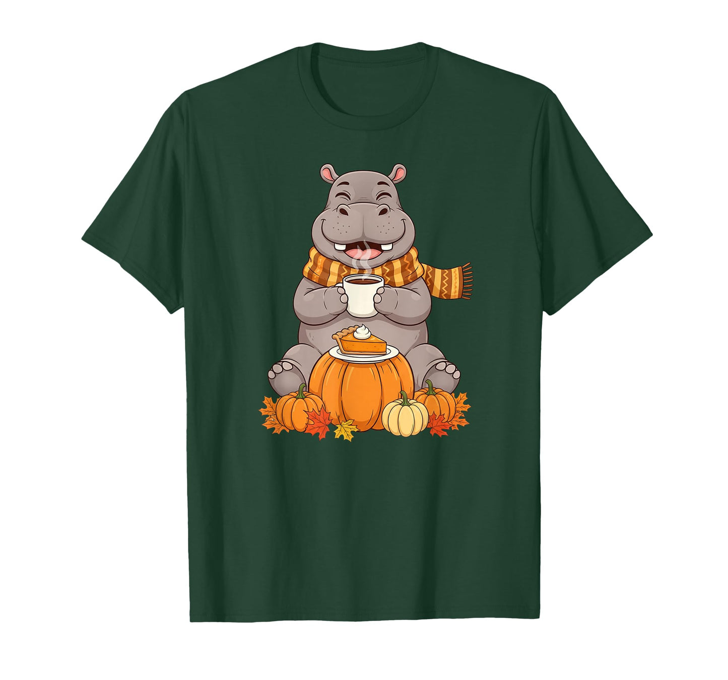 Funny Hippo Coffee Autumn Thanksgiving Womens Mens Kids T-Shirt