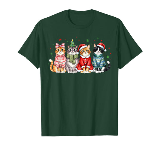 Funny Cat Christmas Xmas Holiday Santa Design Girls Boys T-Shirt