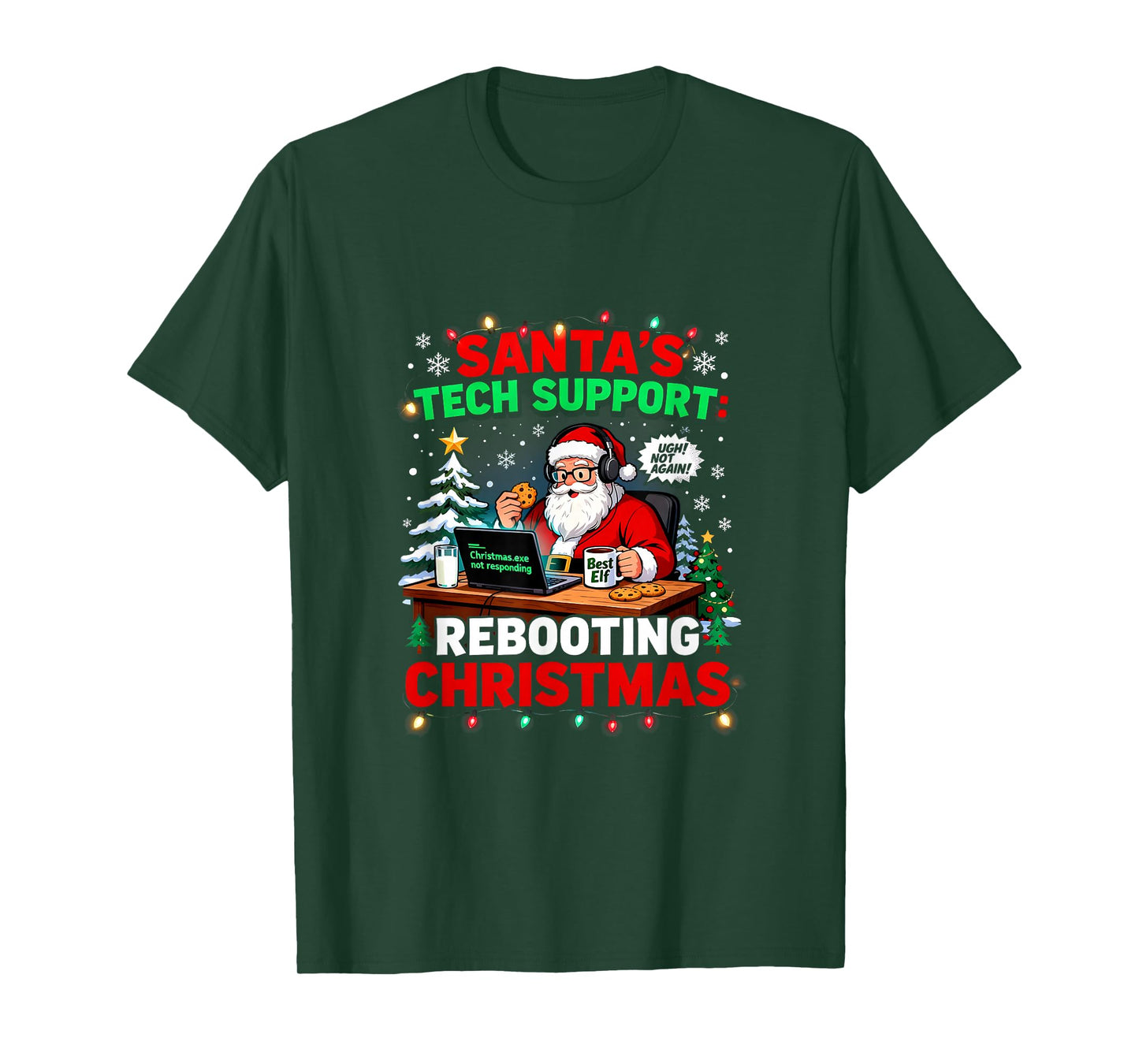 Rebooting Funny Santa's Tech Support Christmas Computer Meme T-Shirt